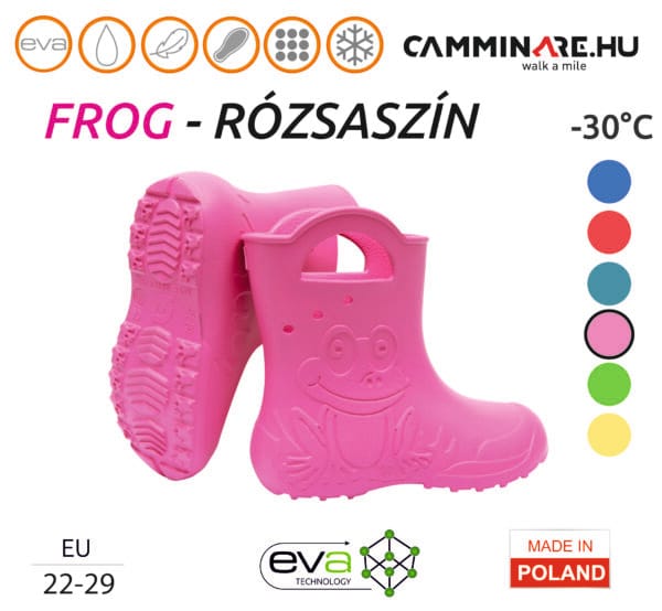 Camminare Frog gyerek gumicsizma kivehető béléssel RÓZSASZÍN (-30°C)