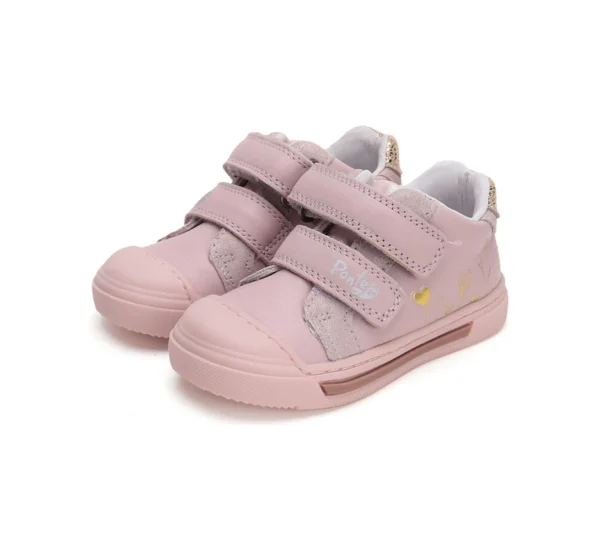 Ponte20 supinált lány bőrcipő – rózsaszín  virág és aranyszíves mintával