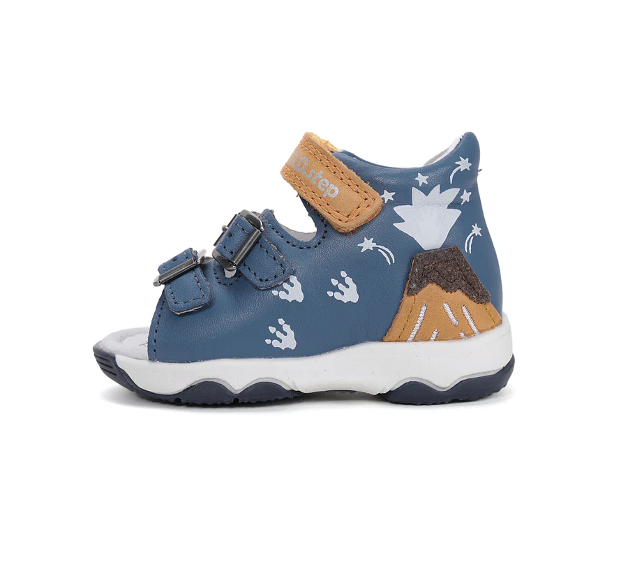 DD Step fiú bőr szandál – kék, fényre színesedő vulkán mintával