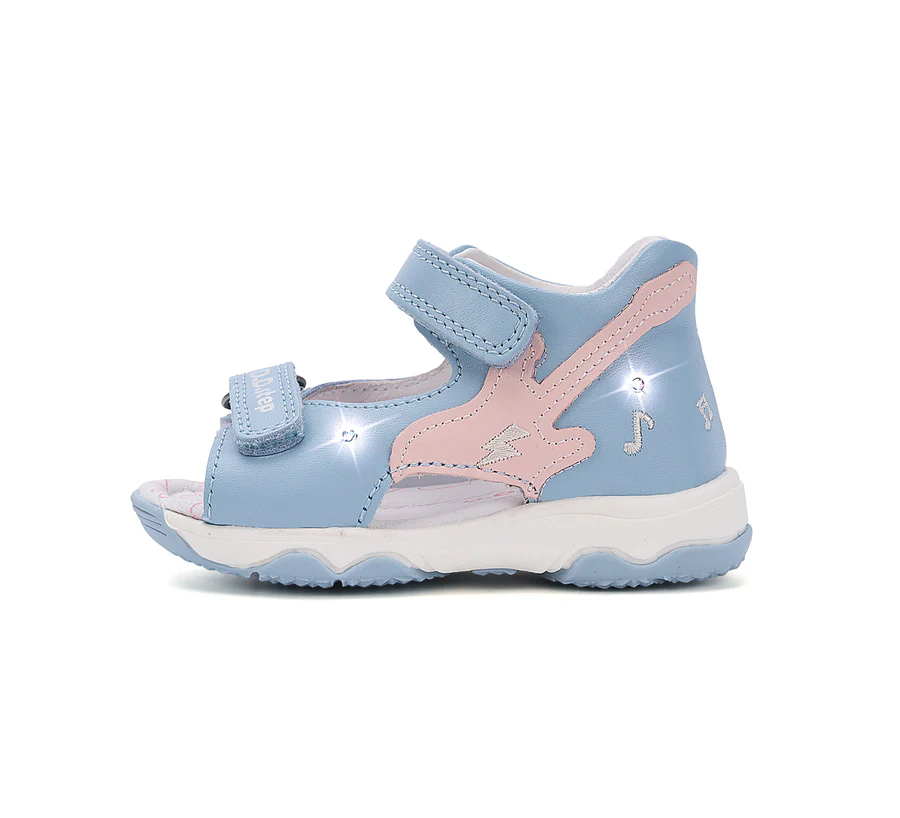 DD Step LED-es lány bőr szandál halványkék – gitár mintás