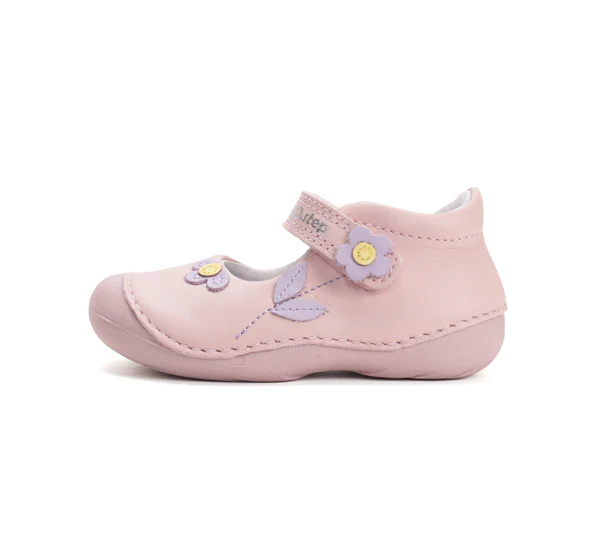 DD Step rózsaszín virágos nyitott bőrcipő